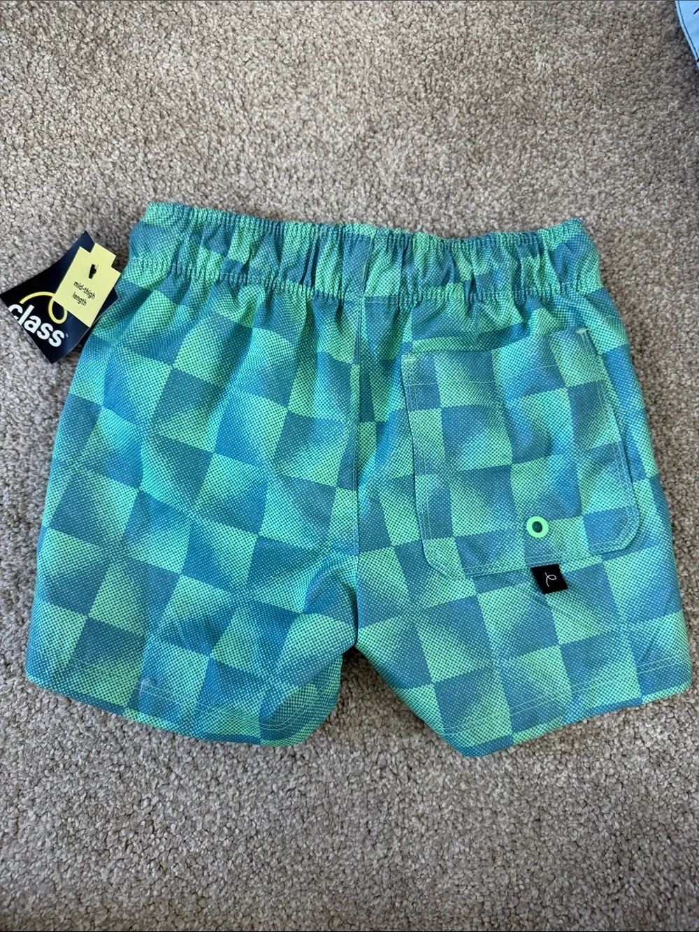 NWT Boys Checker Print Swim Shorts with pockets and lining size xs 4/5